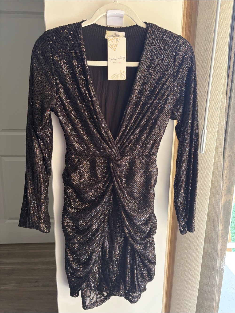 Made in Italy Black Sequin Twist-Front Women's Dress